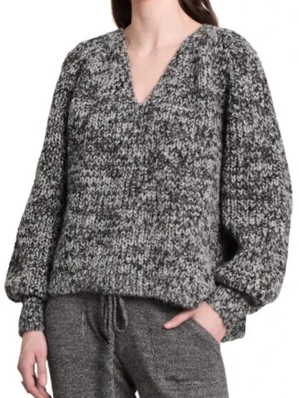 NEW Eleven Six Tess Sweater Salt & Pepper Alpaca Chunky Knit Sweater XS/S #S4744